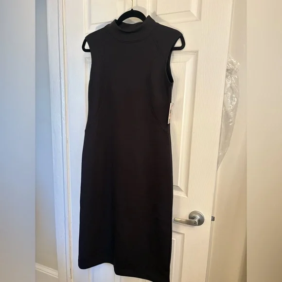 NWT AVIA Black Scuba Midi Dress Mock Neck Sleeveless Size S 4-6 Athleisure - Picture 2 of 7